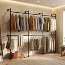 Kryonix Heavy Duty Wall Mounted Closet System, Industrial Pipe Clothing Rack with 6 Hanging Rods, 960LBS Capacity, Space Saving Garment Rack for Walk in Closet Bedroom, Black