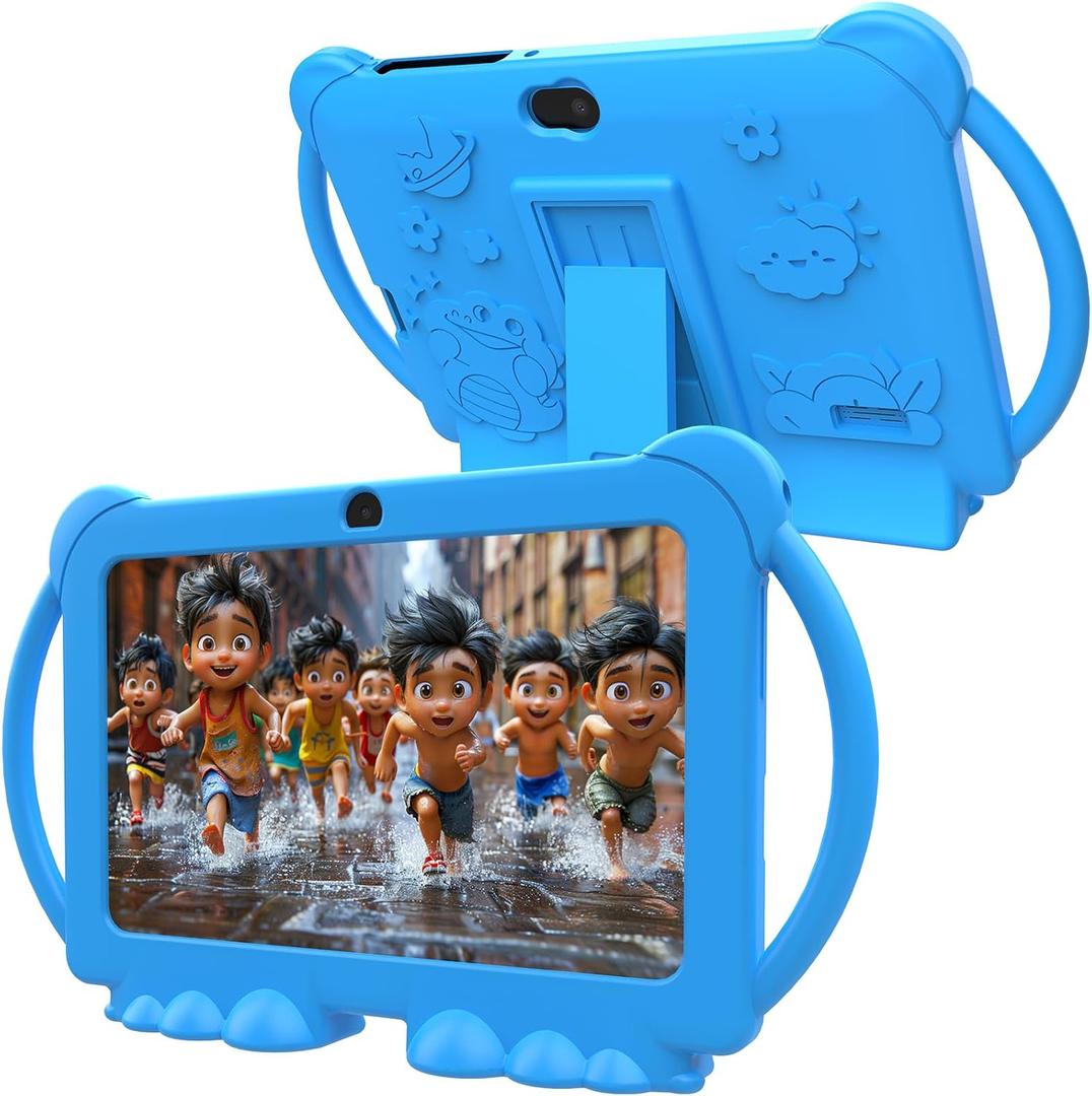 Kids Tablet 7 inch Android 12.0 for Toddler, 4GB RAM 32GB ROM Bluetooth IPS Screen Parental Control Dual Camera Shockproof Case for Educational Games, (Blue)