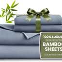Love's cabin 4 Piece Full Size Sheet Set, 100% Rayon Derived from Bamboo, Cooling & Breathable, Soft Silky Deep Pocket up to 16", Hotel Luxury Bedding for Hot Sleepers, Bluish Grey