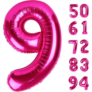 Hot Pink 9 Balloon, Number Balloons 40 Inch, 9th Giant Birthday Decorations for Girls, 19th 29th Party Decorations Supplies, Number 9 Balloon