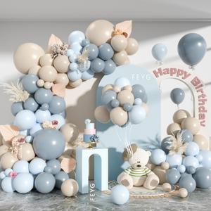 Dusty Blue Sand White Balloon Garland Arch Kit, Slate Fog Baby Blue Sand White Beige Latex Party Balloons for Boys Girls Bear Theme Baby Shower Birthday Gender Reveal Bridal Wedding Party Decorations