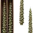 Creative Co-Op Golden-Tipped Elegance Tree Shaped Taper Candles, Evergreen, Set of 2 (10")