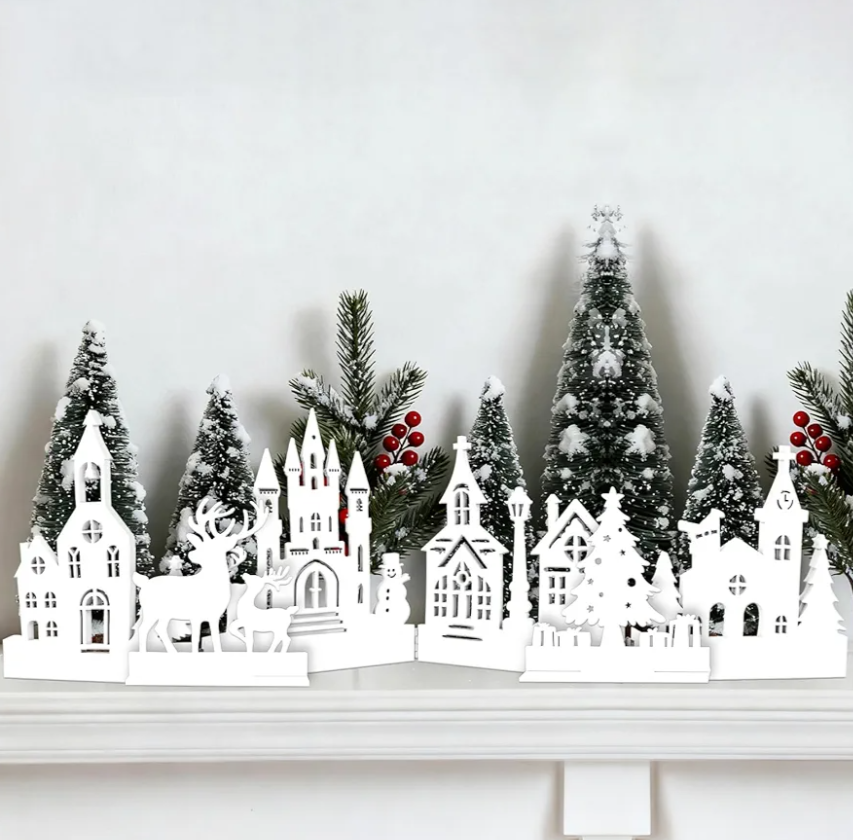 Christmas Village Set Christmas centerpieces for tables Foldable Church Table Decor Rustic Xmas Decorations for Home Kitchen Shelf Decor