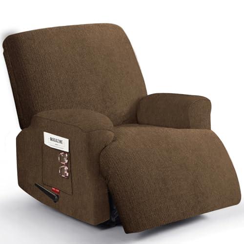 Jcones Oversized 3 Pieces Stretch Recliner Chair Covers - Plush Fabric Slipcovers & Durable Furniture Protectors with Elastic Bottom for Kids and Pets (1 XL Seater, Chocolate)