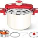 MICHELANGELO Stovetop Pressure Cooker Stainless Steel, 6.3 qt, 304 Stainless Steel, 6-Fold Safety System, One-Hand Easy-Open Lid, 2 Pressure Settings, Steamer Basket & Glass Lid, Induction Compatible