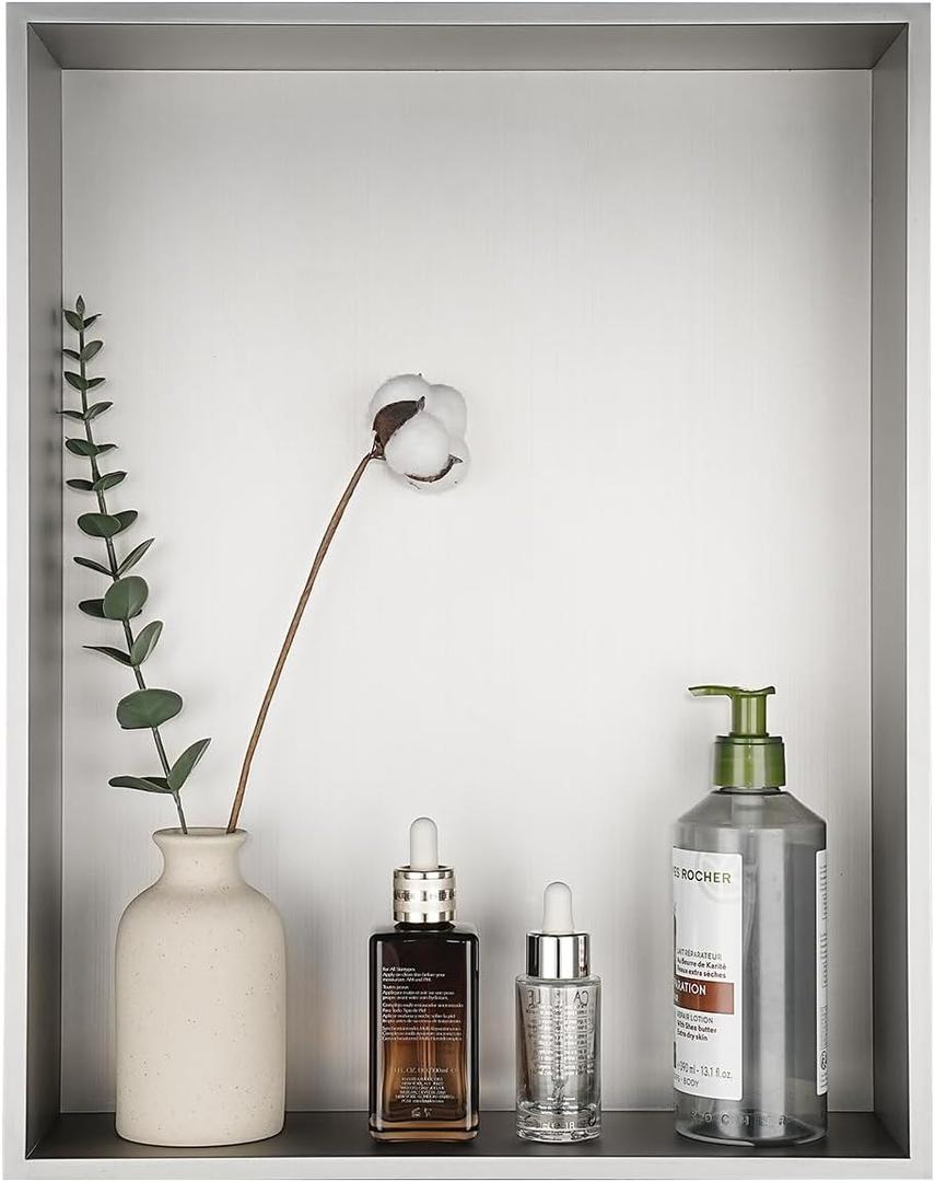 JQK Shower Niche No Tile Need, 18"14" Brushed Nickel Bathroom Insert Shelf, 304 Stainless Steel Recessed Shower Caddy Organizer Storage, SNL1814-BN