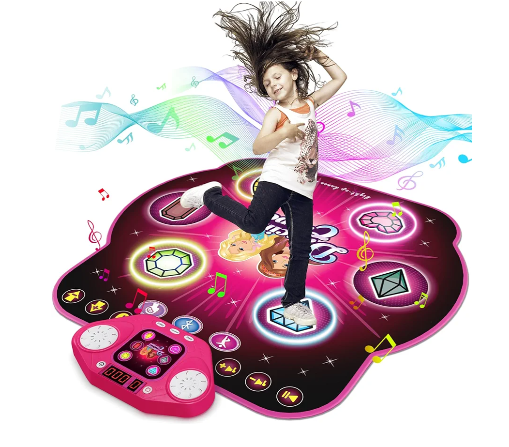 Dance Mat Toys for 3-12 Year Old Kids,Electronic Dance Pad with Light-up 6-Button & Wireless Bluetooth, 5 Game Modes Princess Dancing Mat, Birthday Xmas Gifts for 3 4 5 6 7 8 9 10+ Year Old Girls
