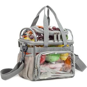 Large Clear Lunch Tote Heavy Duty Stadium Bag Approved Durable Crossbody Makeup Cosmetic Box for Men Women Work (Silver Gray, 12 x 6 x 12)