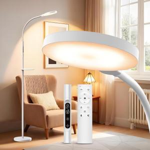 Light Therapy Lamp, 3-in-1 Floor Lamp 11000 Lux, Sunlight Lamp with Remote & Timer, LED UV-Free Sun Lamp with Adjustable 10 Brightness & 5 Color Temperature for Living Room Bedroom Office, White