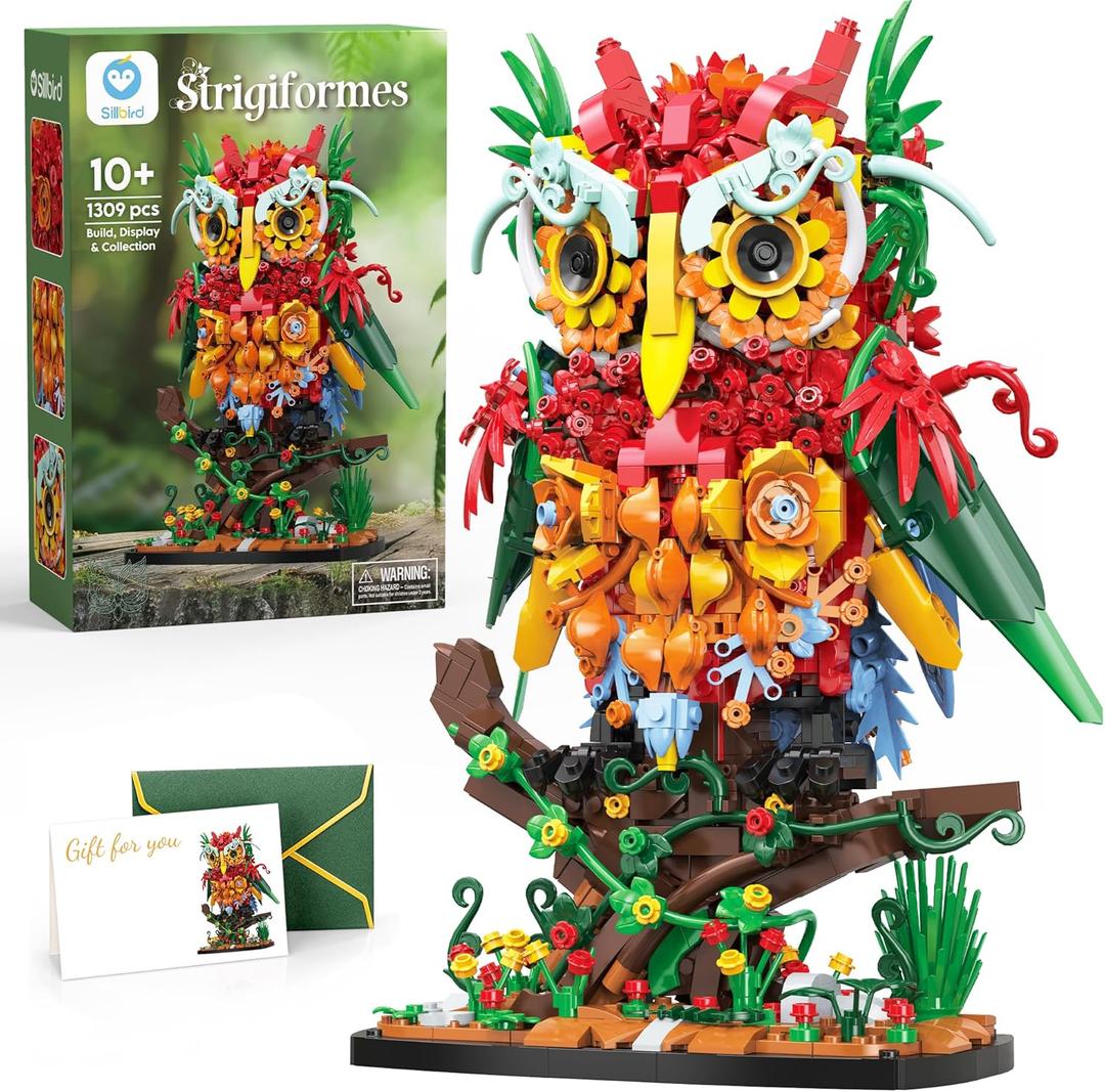 Sillbird Owl Flower Building Sets for Adults Mothers Day Creative Gifts for Mom Wife Women Girlfriend, Artificial Floral Animals for Home Office Decorations for Desk - Botanical Collection Model