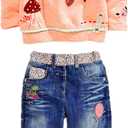 MAXIMGR Toddler Girl Clothes Baby Girl Outfits Cute Long Sleeve Cartoon Top + Jeans Pants Fall Winter Girls Clothing Sets (6 Years, Light Orange)