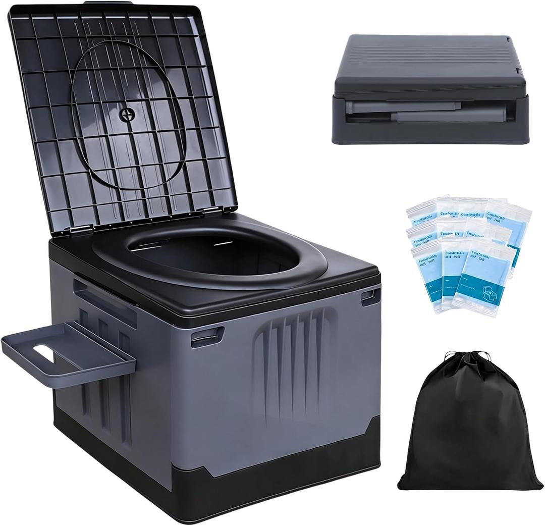 Portable Toilet for Camping, 14.2"H Capacity 440LBS Foldable Porta Potty for Adults, Medium Luggable Loo for Outdoor Travel Camp Car-Grey