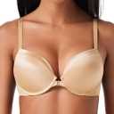 Deyllo Women's Push Up Bra Deep V Underwire Bra Full Coverage Lightly Padded Bras (32C, Nude)
