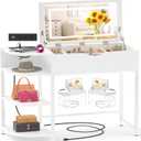 Cyclysio Vanity Desk with Flip Top Mirror and Lights, White, 37.6"