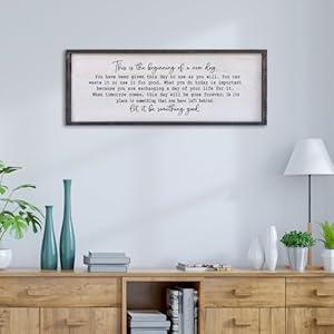 This Is The Beginning Of A New Day Wall Decor 32"x12" Modren Large Farmhouse Living Room Inspirational Wood Framed Art Sign Office Home Inspiring Positive Quote Family Decoration (Black)