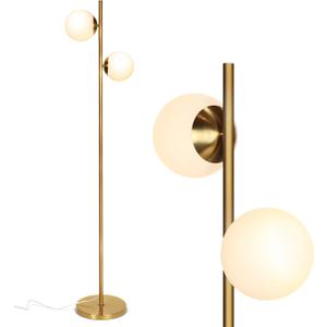 Brightech Sphere Floor Lamp for Living Room, Mid-Century Modern 2 Globe Pole Light for Bedroom, Bright LED Standing Lamps for Offices, Contemporary Living Room Décor – Gold/Antique Brass