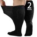 Orthostride Wide Diabetic Socks for Men Women Plus Size, Extra Long Edema Sock with Thickened Sole, Non-Binding Loose Fit Socks for Swollen Feet, Lymphedema,Neuropathy- 2 Pairs Black