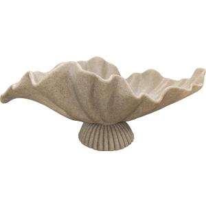 16" Large Decorative Bowl decor , Modern Home Decoration Scallop Bowl,Fashion Key Bowl for Entrance Table, Decorative Fruit Bowl for Kitchen Counter, Ruffle Decor, With Base, Artificial Stone Beige, 16.14inch