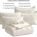 KAKIJUMN White Tufted Comforter Set King Size 7 Piece Bed in a Bag, Shabby Chic Boho Comforter and Sheet Set, Pom Pom Textured Bed Set, All Season Soft Microfiber Complete Bedding Set(White,King)