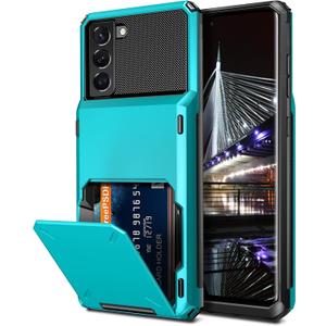 Vofolen for Galaxy S22 Case Wallet Credit Card Holder 4-Card Slot Hidden Back Pocket Men Women Dual Layer Hybrid Rugged Rubber Bumper Protective Hard Shell Cover for Samsung Galaxy S22 6.1" Sky Blue