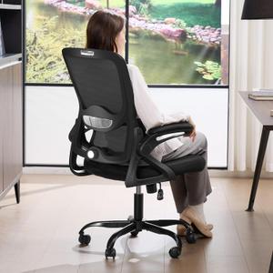 Ergonomic Office Chair,Mesh Office Chair with Lumbar Support,Mid Back Desk Chair with Flip-up Arms,400 lbs Comfy Computer Chair for Home Office, Standard