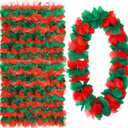 Christmas in July Leis Hawaiian Red and Green Tropical Leis Flower Necklace for Christmas July Party Decorations Masquerade Beach Wedding Themed Carnival Supplies
