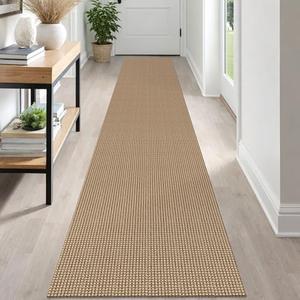 IOHOUZE Washable Runner Rug 2x12 Non Slip Rubber Backed Extra Long Hallway Runner Entryway Runner Indoor, Kitchen Rugs Woven Cotton Floor Carpet for Hall Stair, Orange/Tan/Brown