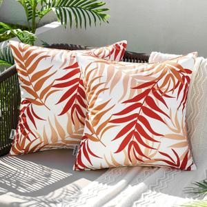 MIULEE Pack of 2 Decorative Outdoor Waterproof Throw Pillow Covers Patio Pillow Cases Natural Leaves Pattern Square Cushion Shams Shell for Garden Balcony Couch 18x18 Inch, Orange