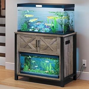 YITAHOME Heavy Duty 40-50 Gallon Aquarium Stand with Power Outlets, Cabinet for Fish Tank Accessories Storage - Metal Fish Tank Stand Suitable for Fish Tank, Turtle Tank, 660LBS Capacity, Wash Grey
