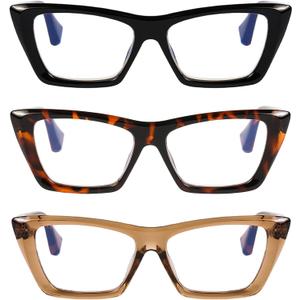 DOOViC 3 Pack Fashion Reading Glasses for Women Trendy Cat Eye Blue Light Blocking Computer Readers, 1.50