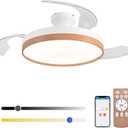 Retractable Ceiling Fan with Lights, 42 Inch Low Profile Ceiling Fan with Light, Ceiling Fans with Lights and Remote Modern Fandelier for Bedroom Living Room Dinning Room (Wood)