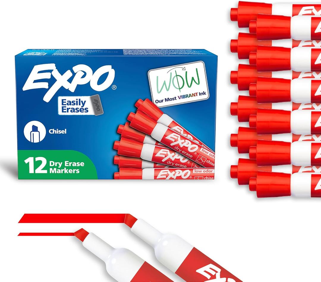 EXPO Low Odor Dry Erase Markers Chisel Tip Red 12 Count