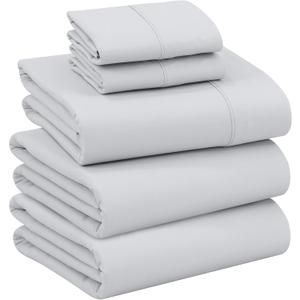 RUVANTI 100% Cotton Sheets  Split King Size Percale Bedding, Cooling & Breathable, Durable with a Crisp, Soft & Comfortable Feel, 16" Deep Pocket, 5-Piece Set, Quiet Gray