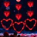 Artmag 3 Pcs Valentines Day Window Lights Decorations with Timer, Heart Love Shaped Silhouette Battery Powered Hanging Led Lamp for Valentine's Day Lover Home Decor Red