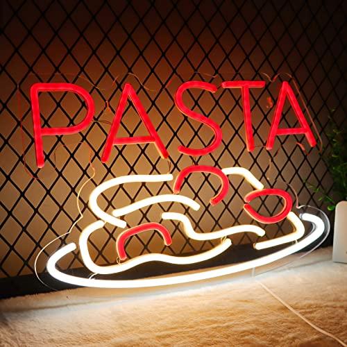 JFLLamp Pasta Neon Signs for Wall Decor Neon Lights for Bedroom Led Business Signs Suitable for Italian Pasta Restaurant Noodle Unique Gift for Lover 5V Power Adapter 16 * 10.6 Inch(Red+White)