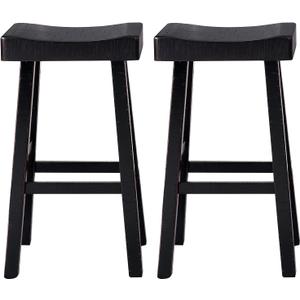 Wooden Bar Stools Set of 2, 24 Inch Saddle Stools, Bar Charis Counter Height Stools with Footrests, Industrial Barstools for Dining Room, Kitchen Island, Counter, Home Bars, Rustic - Black