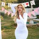 BEAGIMEG Women's Sexy Bodycon Long Sleeves Ruched Square Neck Party Club Midi Dress (White) XL