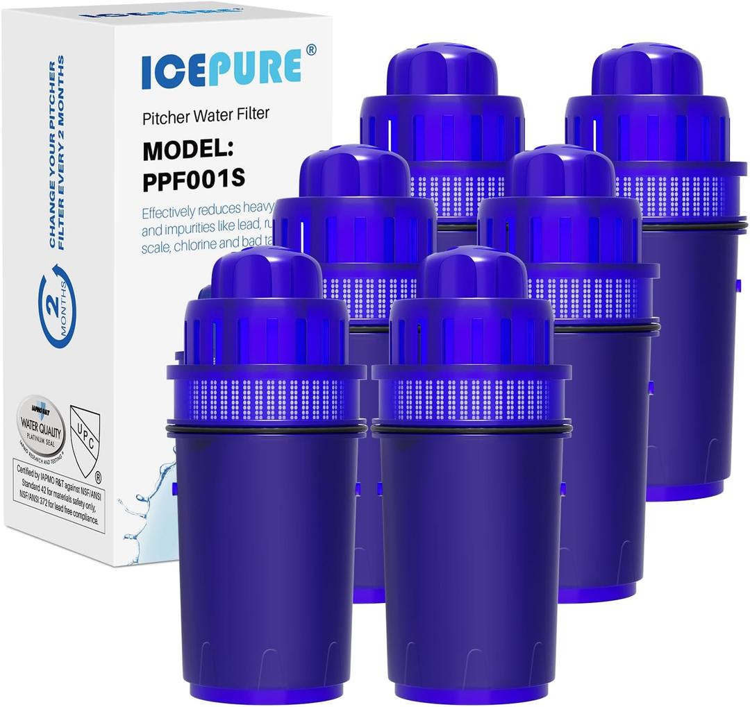 ICEPURE Pitcher Water Filter, Compatible with All PUR Pitchers & Dispensers Filtration Systems, Replacement for PUR CRF950Z, PPF900Z, PPF951K, PPT700W, PPT711W, CR-1100C, CR1100CV 6Pack