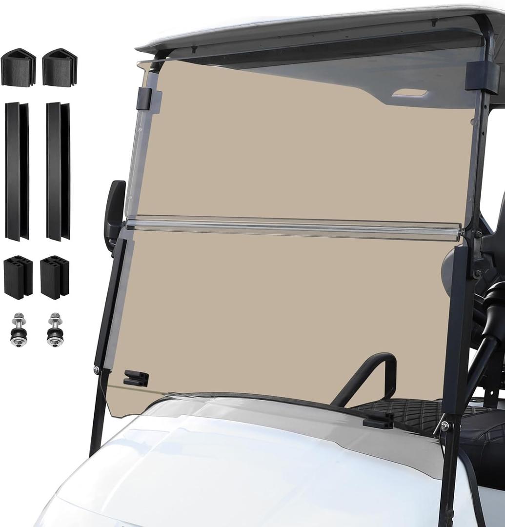 EZGO TXT Golf Cart Windshield,Customize 5MM Thicken Windshield Replacement Fits EZGO TXT Medalist 1995-2013 Models | Impact-Resistant UV-Protected Easy-Install Foldable Tinted Windshield