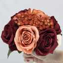 Wedding Bridesmaid Bouquets Set of 6, Artificial Silk Flowers Arrangement for Ceremony Marriage Proposal Party Anniversary Decorations - Burnt Orange & Burgundy