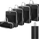 WOOMADA Compression Packing Cubes for Suitcases Travel Essentials 6 Set Rectangle Mesh Expandable Travel Bags Organizer for Luggage (6 Set (1S+2M+1L+1XL+Shoe Bag/Laundry Bag), Charcoal)