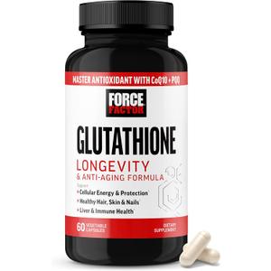 Force Factor Glutathione Longevity & Anti-Aging, Reduced Glutathione Supplement with CoQ10 & PQQ, Master Antioxidant Formula to Support Immune Health, Skin, Cellular Energy & Liver Detox, 60 Capsules (EXP 01/01/29)