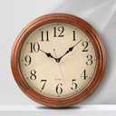 ZELVON amusediy 16-Inch Wood Wall Clock with Large Numbers, Retro Round Brown Clock Wall, Silent Non-Ticking for Living Room, Kitchen Wall Clocks