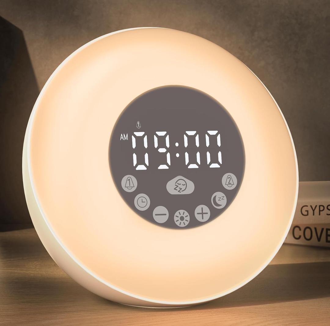 Glocusent Sunrise Alarm Clock for Kids & Heavy Sleepers, Wake Up Light with 14 White Noise Sounds, Dual Alarm Clock, Bedside Night Light for Bedroom