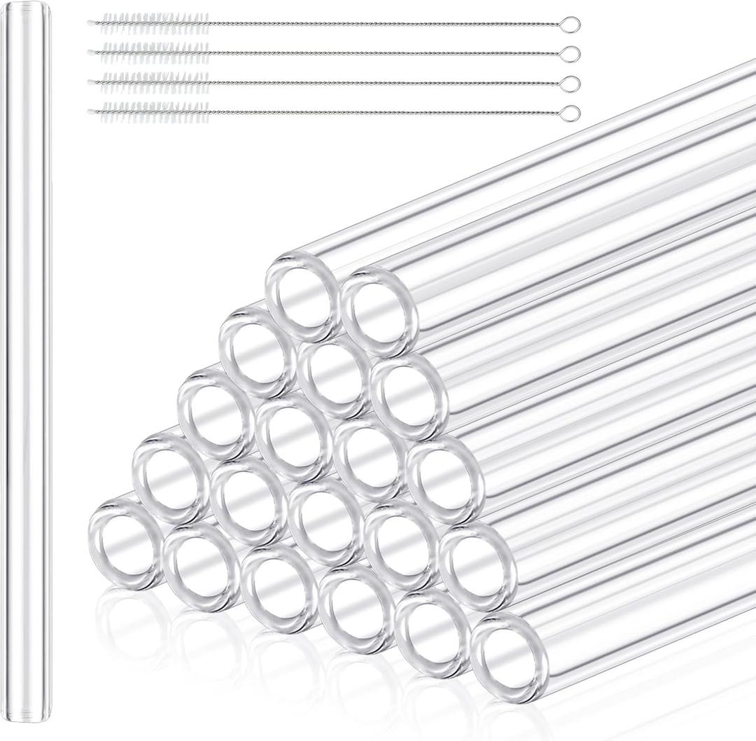 20 Pieces 8 Inches Long Clear Glass Tubes for Art DIY Laboratory, 12mm OD 8mm ID 2mm Thick Wall Glass Borosilicate Blowing Tubing with 5 Cleaning Brush