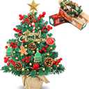 2FT Tabletop Mini Christmas Tree, 24 Inch Small Artificial Christmas Tree with Warm LED Lights, Star Treetop, DIY Ornaments, New Xmas Pine Tree Decoration for Kid Friend Family Holiday Home Office