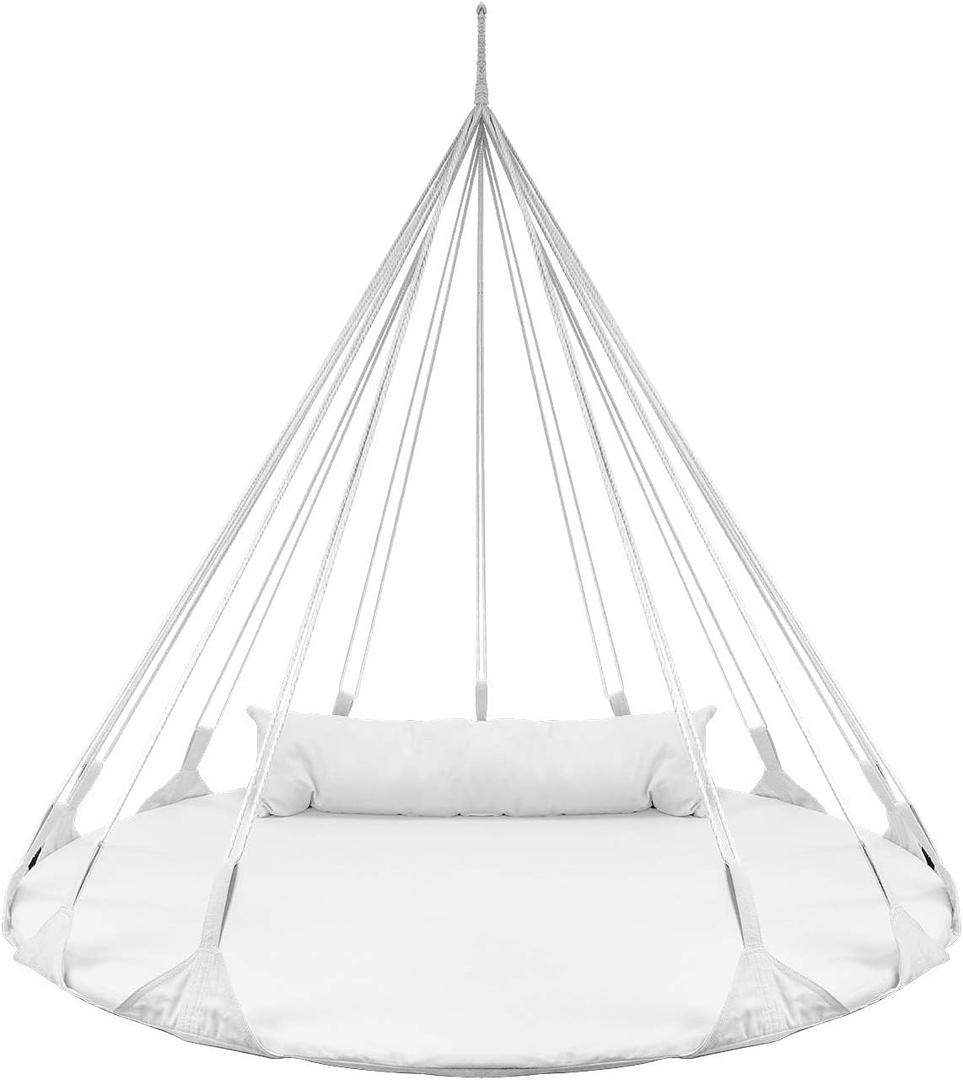 Sorbus 56" Stylish Hanging Swing Nest - Premium Cotton Double Hammock Daybed Saucer Style Lounger Swing Chair- 264lbs Sturdy Spinner Tree w/Pillow - Easy Setup - for Indoor/Outdoor, Travel - White