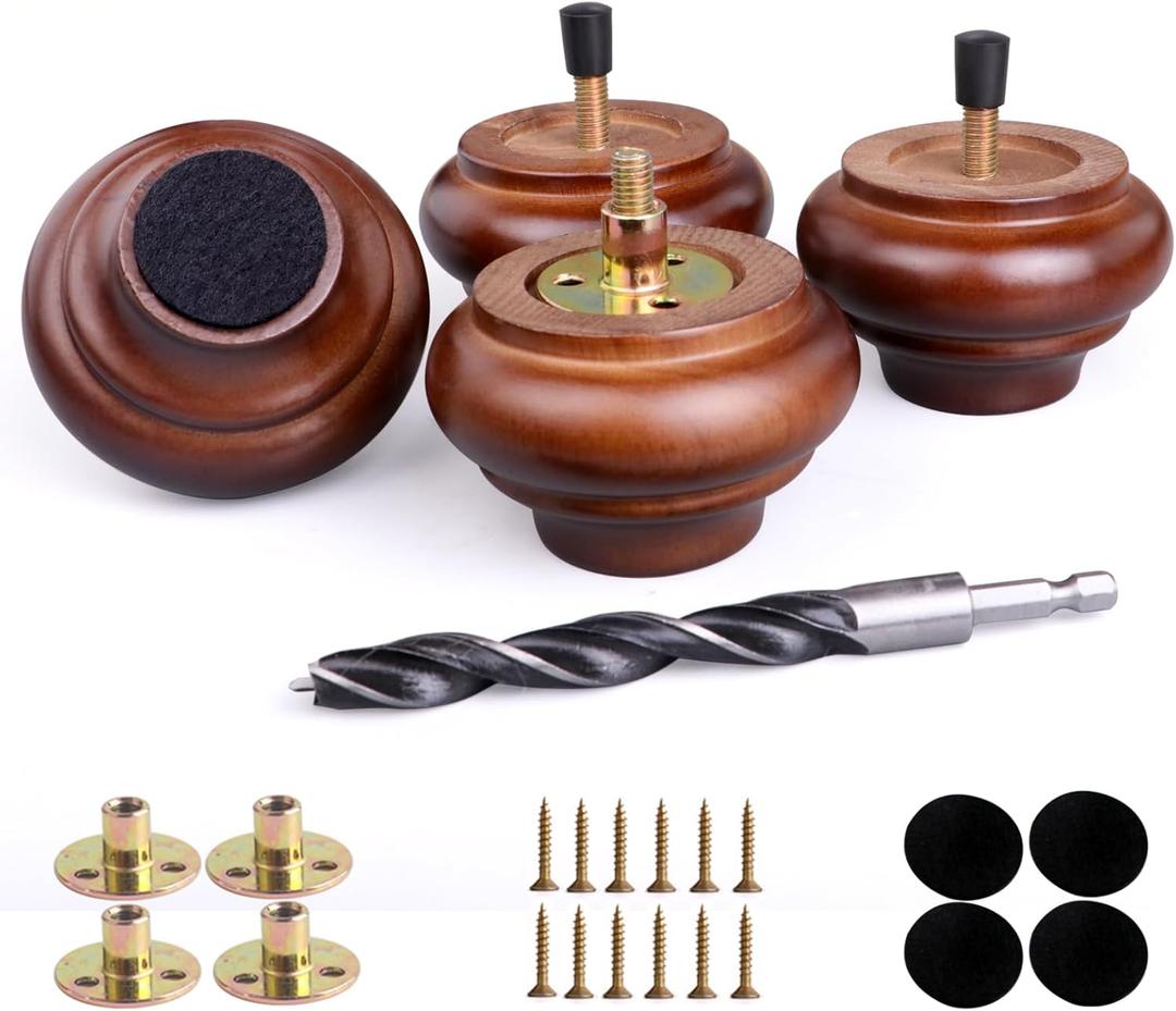 2 Inch Short Wood Legs for Furniture Set of 4,Wooden Furniture Couch & Sofa & Bench Legs Replacement Bed Support Frame Foot(Walnut Color)