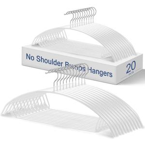 Heavy Duty Hangers 20 Pack - No Shoulder Bump Non-Slip Rubber Coating Contour Metal Hangers for Sweaters, Coats & Clothes, 15 lbs Weight Capacity, Non-Slip, 16.5 Inch(White)