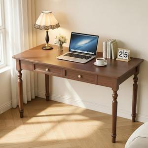 47" Solid Wood Writing Desk with Drawers – French Country Computer Desk for Home Office, Bedroom, Living Room, or Study (Walnut, 47 x 24 x 30 in)